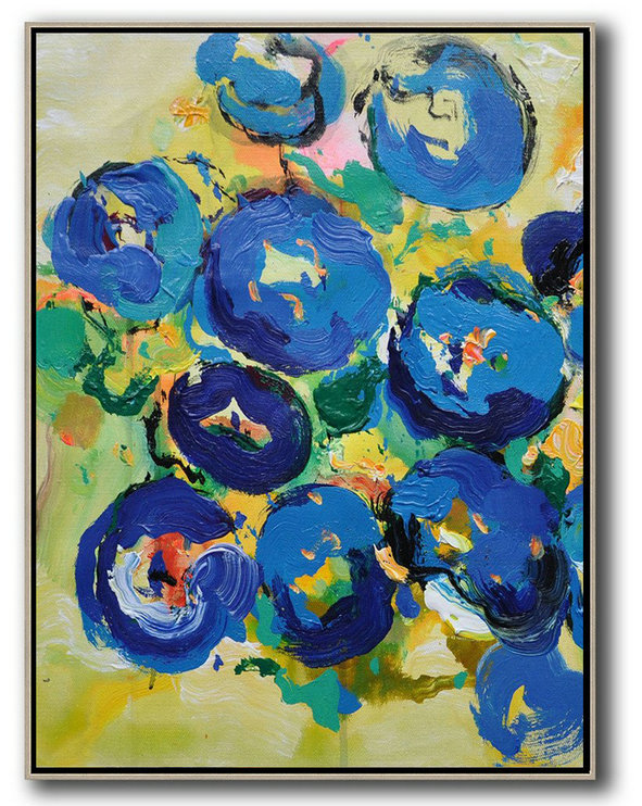 Original Abstract Painting Extra Large Canvas Art,Vertical Palette Knife Contemporary Art,Abstract Art On Canvas, Modern Art,Yellow,Blue,Pink,Green.etc